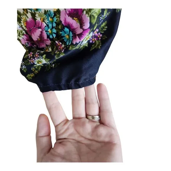 VTG 70s Piccolo Floral Border Print Midi Dress Boho Cottagecore Romantic V-Neck - Picture 7 of 7